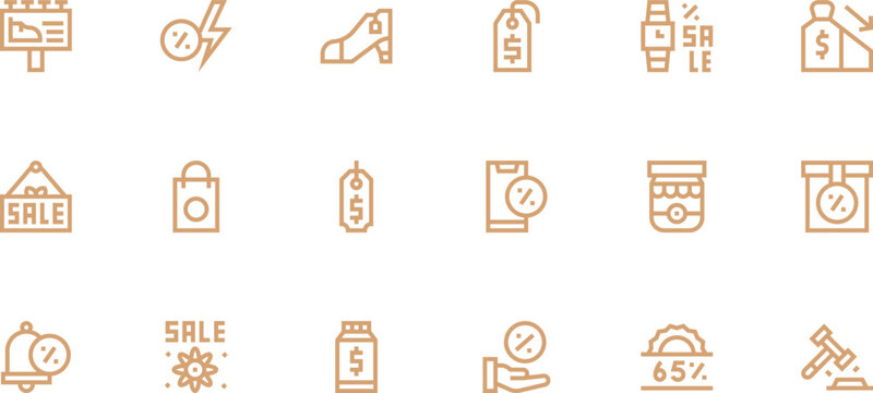 Collection of 18 sale with orange price tags and bold stroke line sale price tag line discount shopping