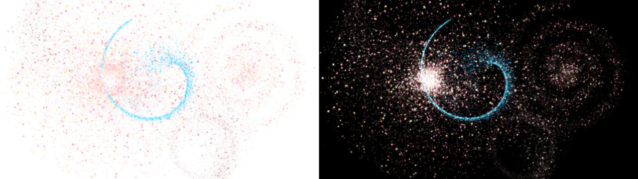 PNG image of Glowing particle spiral trail with magic dust, ethereal light swirls and sparkling glitter effects, cosmic energy motion design elements isolated on Transparent Background