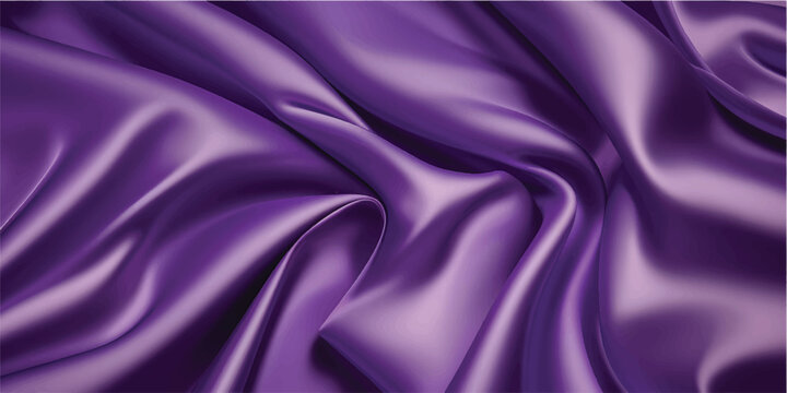 Elegant purple and violet silk fabric texture with soft flowing satin waves creates a smooth, luxury shiny material backdrop for design
