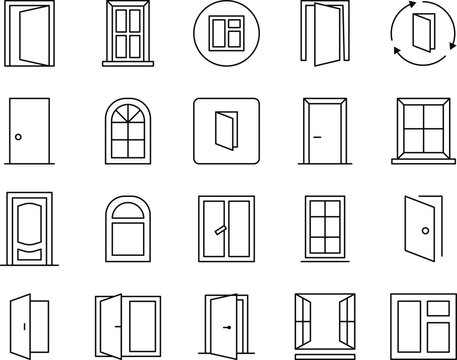 Black and white of doors, windows, and architectural in a grid layout architectural grid