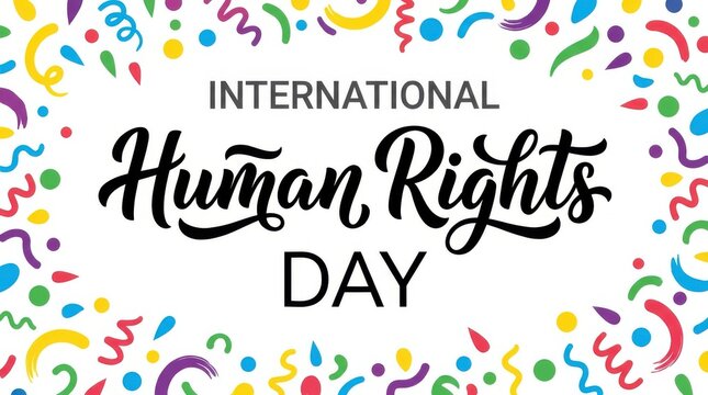 International Human Rights Day Celebration with Confetti and Typography