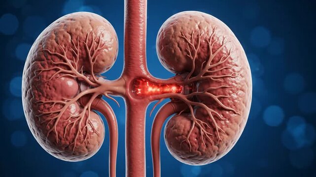 3 d medical animation of human kidney inflammation and renal pain concept anatomy biology