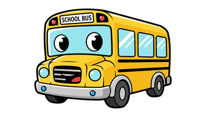 Cartoon yellow school bus character illustration with transportation, education © MSTRUNA