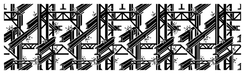 Steel beams and construction scaffolding form an industrial seamless pattern in a technical engineering style © Mago