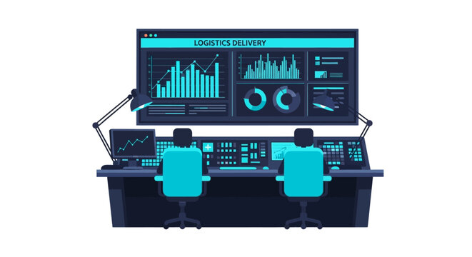 Logistics Delivery Management Control Center with Data Analytics Dashboard Flat Vector Illustration