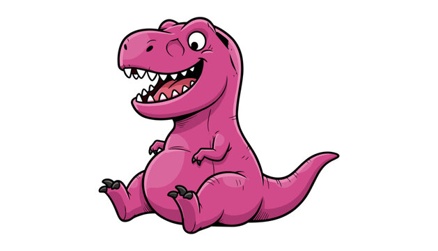 Cute pink t rex dinosaur character sitting down with dinosaur, character
