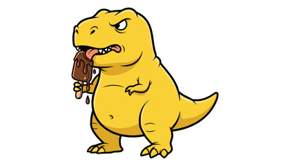 Angry yellow t rex eating chocolate ice cream with dinosaur icecream chocolate © MSTRUNA