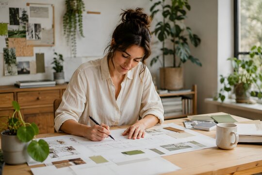 Interior Designer Sketching Mood Board in Studio