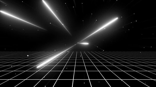 Stunning Abstract Space Tunnel Visualization Featuring Geometric Grid Lines and Bright Light Streaks