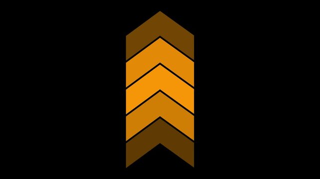 Orange and brown chevron arrow icon with a vertical stack of four geometric shapes pointing upwards against a simple solid black background for modern graphic design and user interface elements