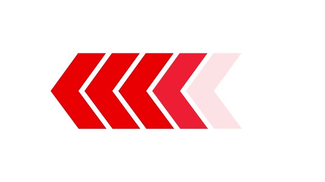 Red arrows pointing left in a modern linear design showing motion speed and progress direction for graphic interface elements and web navigation icons