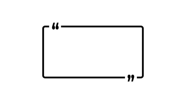 Simple black rectangular speech bubble icon with quote marks for text frame and design elements