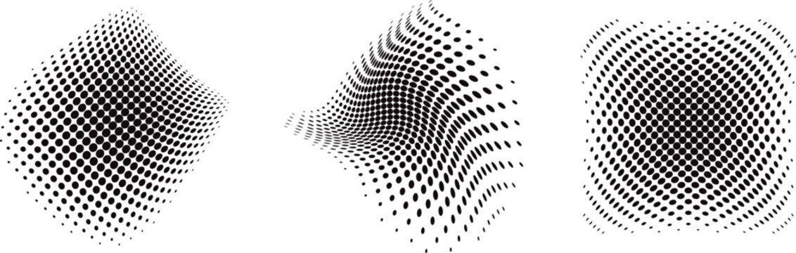 Set of abstract halftone patterns with distorted dot grids