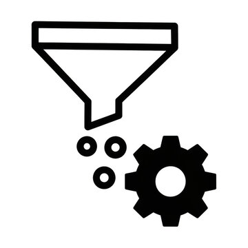 Data processing funnel and gear mechanism icon with processing