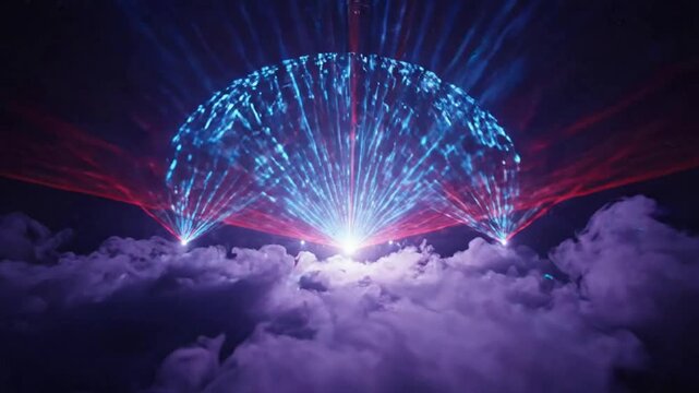 Dynamic laser light show with glowing fog and neon beams for concerts and nightclub events
