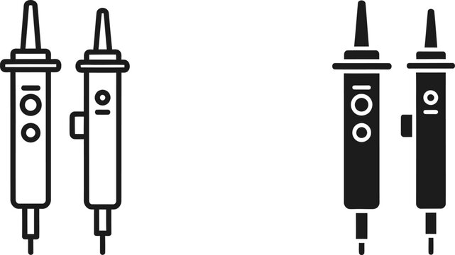 Two electrical testing probes with line art and silhouette styles on a white background
