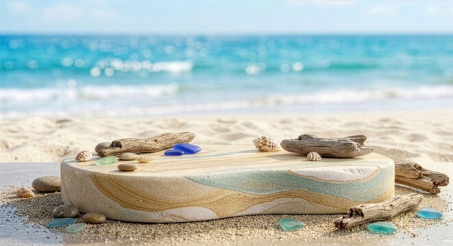 モックアップ　製品　撮影　展示　台座　背景　夏　海　ビーチ　砂浜　Product Photography　background　Summer　Beach　Ocean