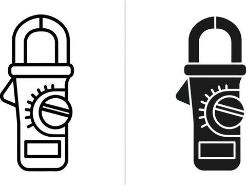 Clamp meter icon in line art and silhouette styles for electrical measurement and diagnostics