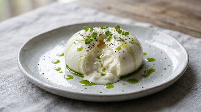 Gourmet Burrata with Olive Oil Minimal Style