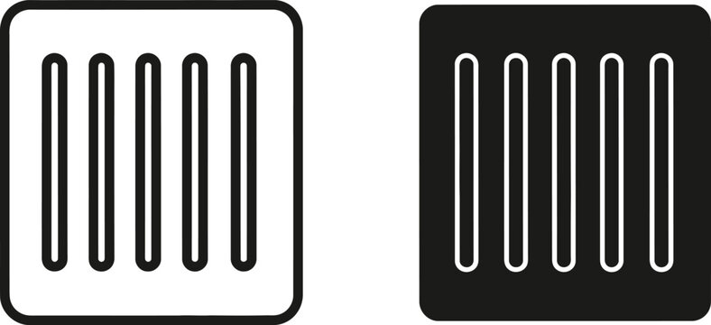 Two simple linear icons of a grate pattern in outline and solid fill styles on white