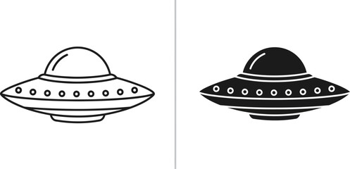 Flying saucer outline and silhouette isolated on white background for science fiction concepts © Mahmud