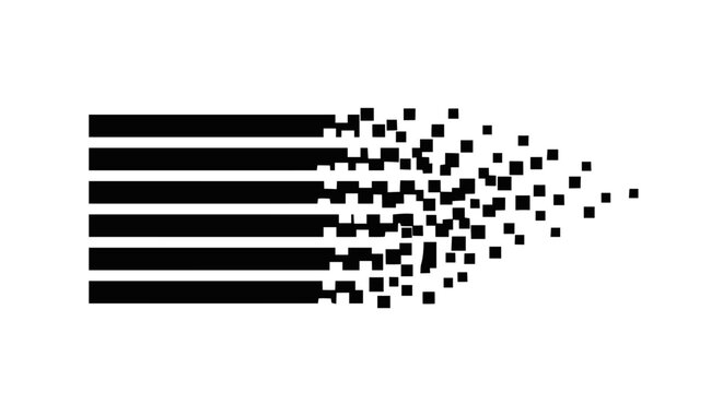 Vector illustration of abstract vector illustration of six horizontal lines dissolving into pixels on a transparent background