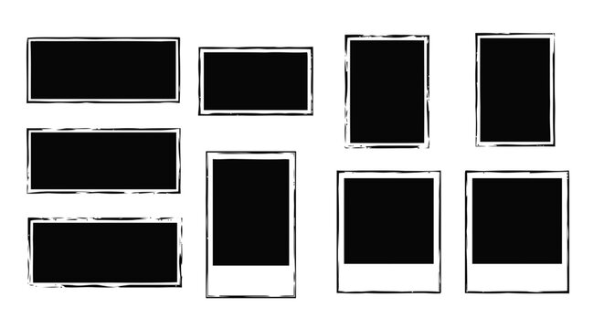 Vector illustration of set of blank photo frames, polaroid style frames and empty picture borders on a transparent background
