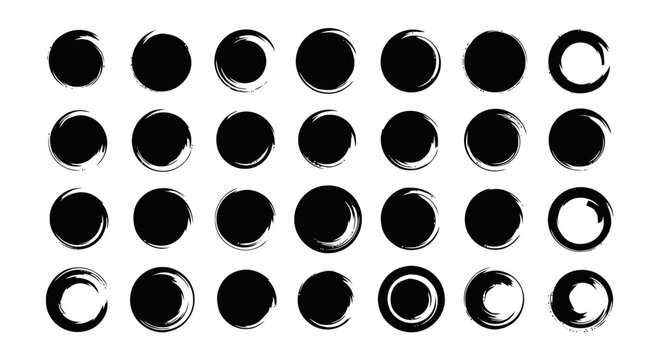 Vector illustration of set of handdrawn ink brush circles on a transparent background