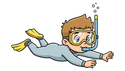 Cartoon boy snorkeling with mask and flippers for water sport concept, swimming © MonwaraStock