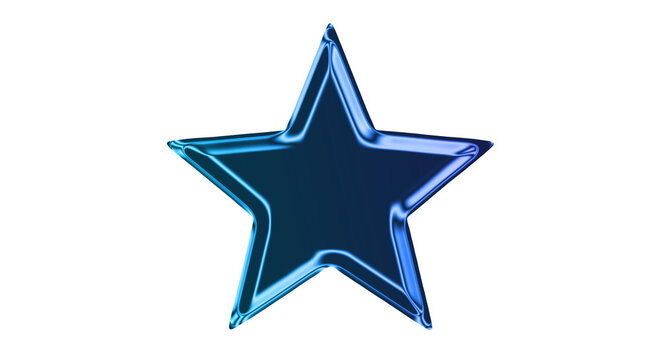 A shiny blue star with a metallic outline stands out against a transparent background