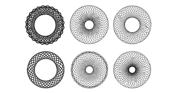 Vector illustration of set of abstract geometric circular patterns on a transparent background