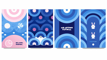 Obraz premium Concentric arc pattern collection vector illustrations with varying color schemes and thematic elements