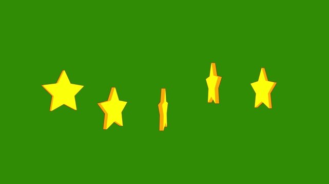 Yellow five stars rating video animation, star review concept, cartoon shape rating stars icon animation, glowing 5 star flat symbol animation, star review concept on green background in UHD or 4k