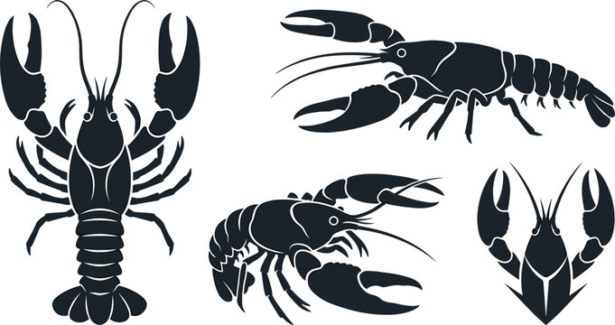 Majestic Sea Lobster Icon Collection in Stencil Silhouette Style for Seafood Market Branding and Fishing Industry Graphics