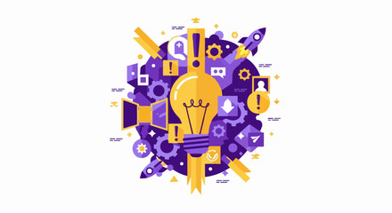 Fototapeta premium Innovation and Creativity Concept Illustration with Lightbulb, Gears, and Rocket Icons for Business Startup and Technology Projects