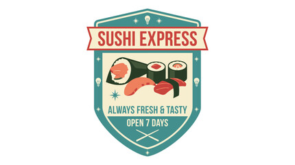 Sushi rolls and restaurant emblem vintage vector illustration on white background © MD REZAUL KARIM