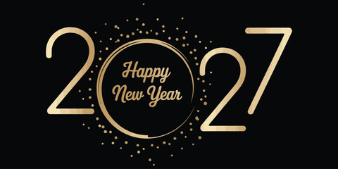 Happy New Year 2027 Golden Text and Confetti on Black Background celebration greeting © MDZAKARIAHAYAT