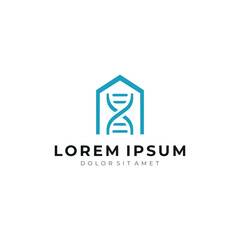 Fototapeta premium Turquoise house hourglass logo, ideal for real estate, property management, time service, rental, or home planning brands.