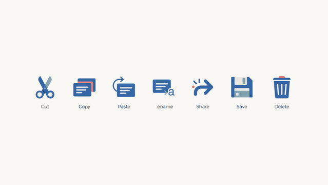 Set of office and computer icons for file management and organization with computer management organization illustration minimalist scissors document download technology software