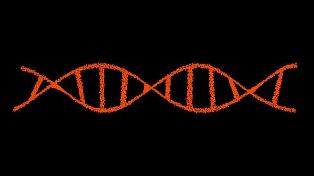 Bright orange dna strand structure glowing on a deep black background for medical and scientific research concepts