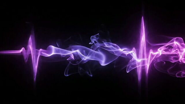 Neon heartbeat ekg pulse abstract smoke animation on black background