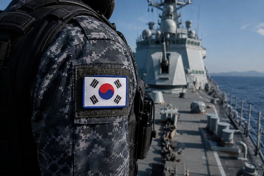 South Korean soldier in military. For national defense, patriotism, military readiness, geopolitical tension, alliance and security in East Asia, duty, honor, and state sovereignty