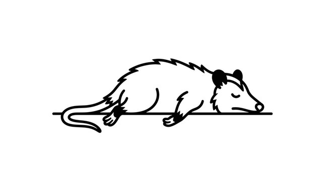 Opossum Sleeping, Cartoon Style, Minimalist Line Art