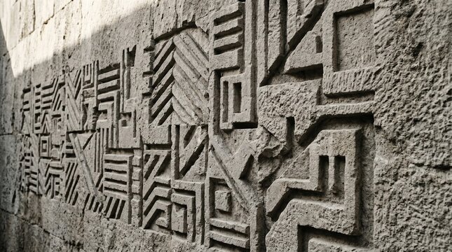Brutalist abstract stone bas relief carving background