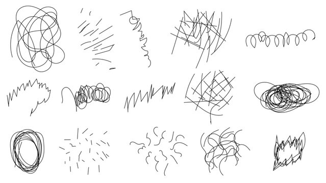 Abstract Freehand Scribbles and Sketch Strokes Set, Creative Doodle Elements Bundle