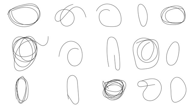 Hand Drawn Oval Scribble Frames Collection with Abstract Continuous Line Shapes