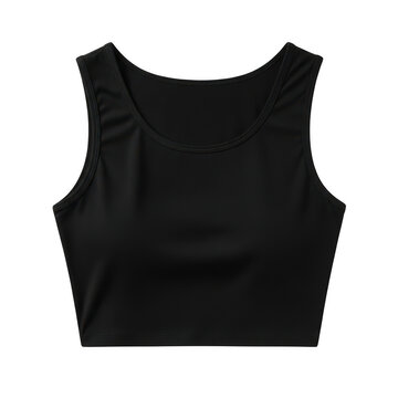 Sleeveless black crop top with gathered bust