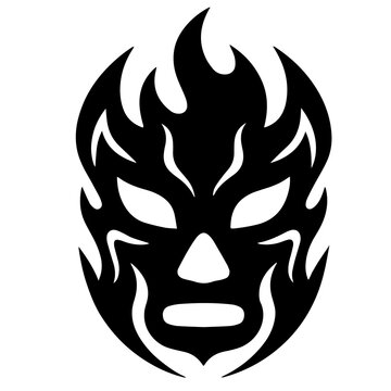 Lucha libre wrestling mask flame graphic symbol with wrestling luchador silhouette isolated abstract