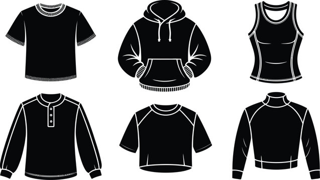 Casual clothing black silhouette vector icon set
