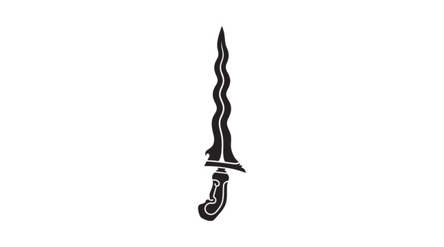 Ornate Kris Dagger Silhouette, Wavy Blade, Traditional Indonesian Weapon